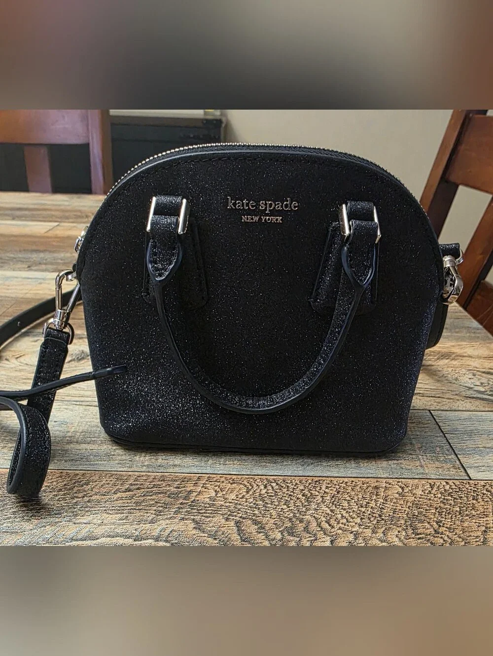 Kate Spade Black Glitter Mini Dome Crossbody Bag